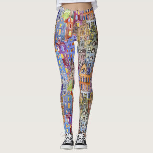 Cityscape houses, seamless urban pattern. leggings