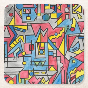 Cityscape-Modern Bauhaus Geometric Art Square Paper Coaster