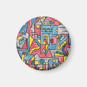 Cityscape-Modern Bauhaus Geometric Watercolor Art Magnet