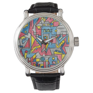 Cityscape-Modern Bauhaus Geometric Watercolor Art Watch