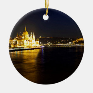 Cityscape of Budapest at night Ceramic Tree Decoration