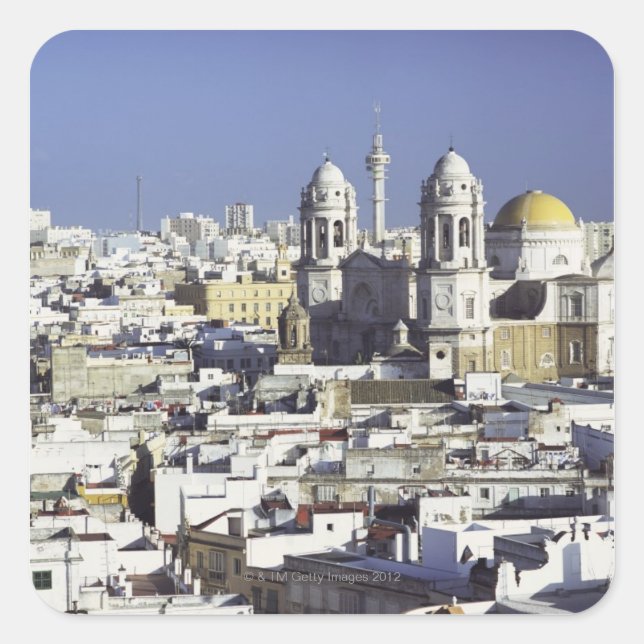 Cityscape of Cadiz, Spain Square Sticker (Front)