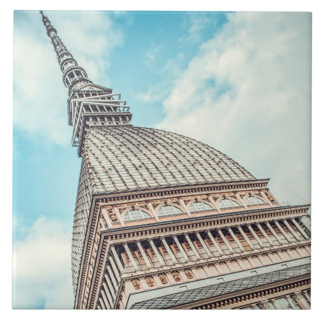 Cityscape of Mole Antonelliana, Turin, Italy Tile (Front)