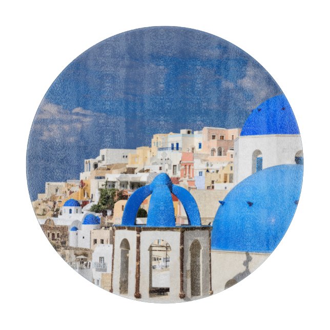 Cityscape of Santorini, Greece Cutting Board (Front)