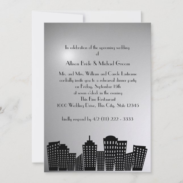 Cityscape Rehearsal Dinner Invitation (Front)