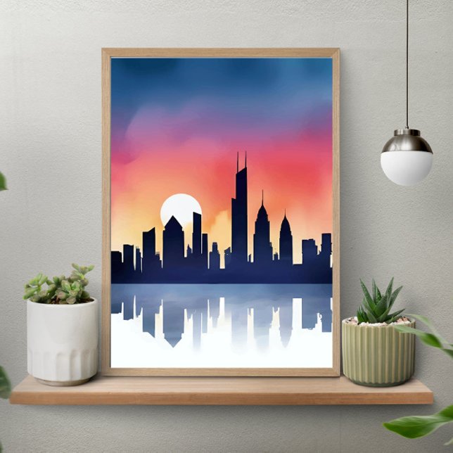 Cityscape Silhouette at Sunset Reflection Poster (Creator Uploaded)