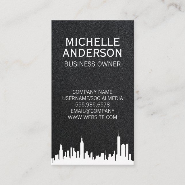 Cityscape | Sleek Leather Business Card (Front)