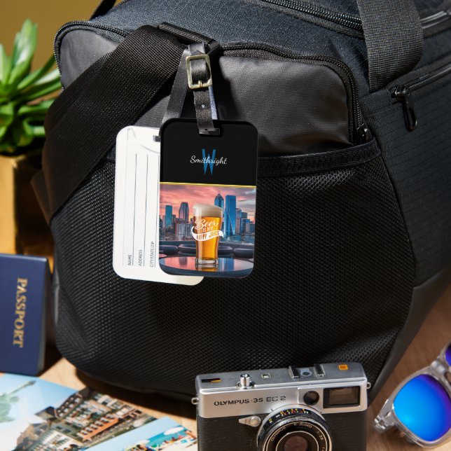 Cityscape Sunset Beer Luggage Tag (Front & Back)