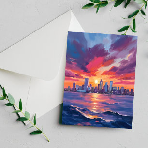 Cityscape Sunset City Skyline Watercolor Card