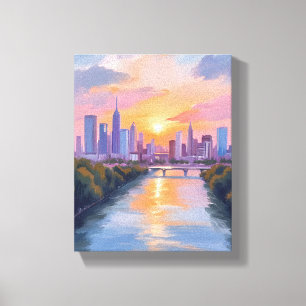 Cityscape Sunset Watercolor Painting Canvas Print