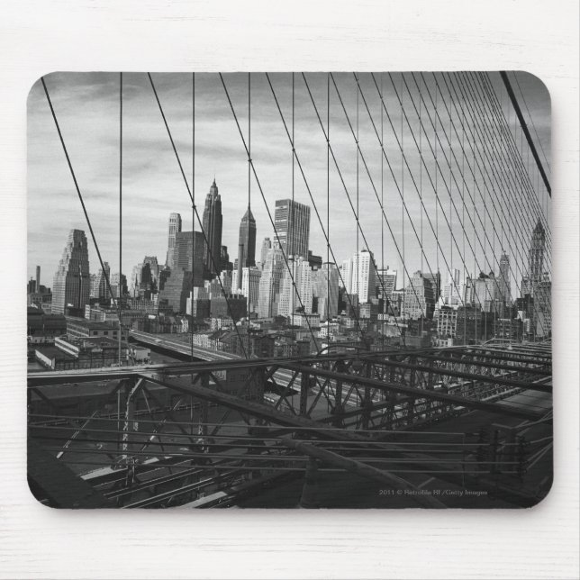 Cityscape through bridge cables mouse pad (Front)