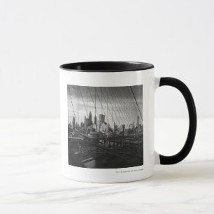 Cityscape through bridge cables mug