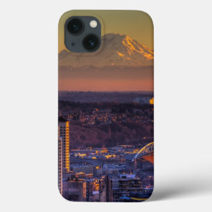 Cityscape view of Seattle downtown, football iPhone 13 Case