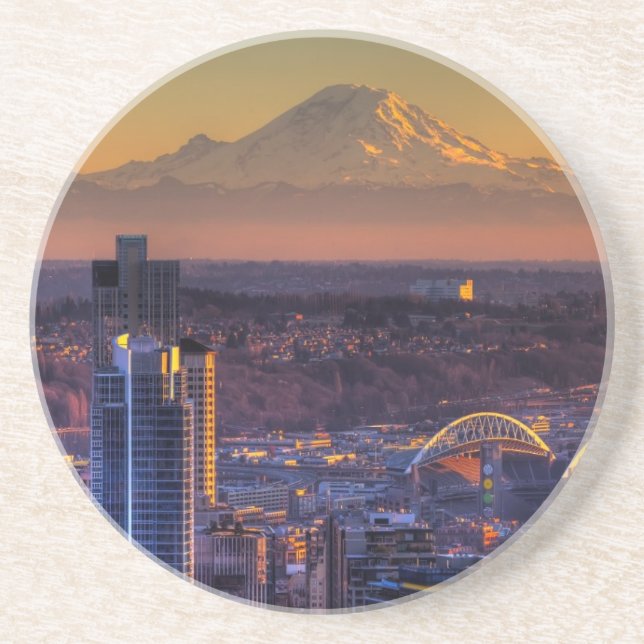 Cityscape view of Seattle downtown, football Coaster (Front)