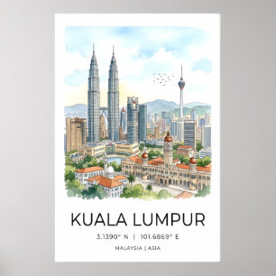 Cityscape Wall Art Kuala Lumpur Skyline - Modern