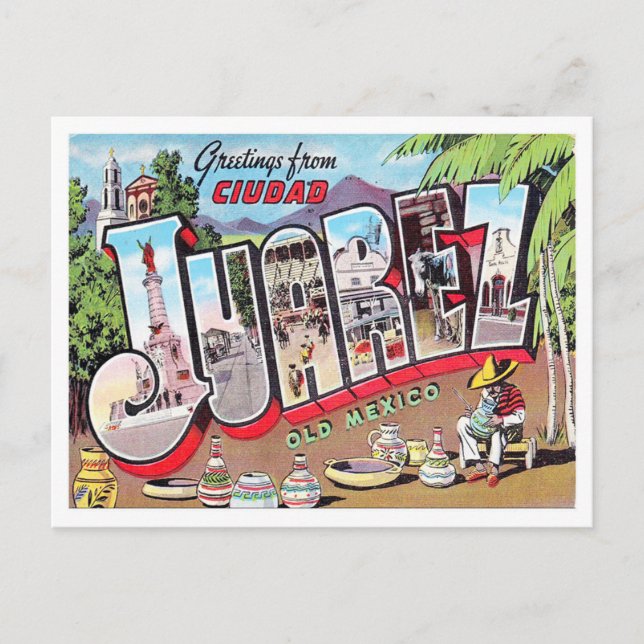 Ciudad Juarez, Mexico Vintage Big Letters Postcard (Front)