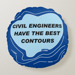 Civil Engineer Blue Contours Round Cushion