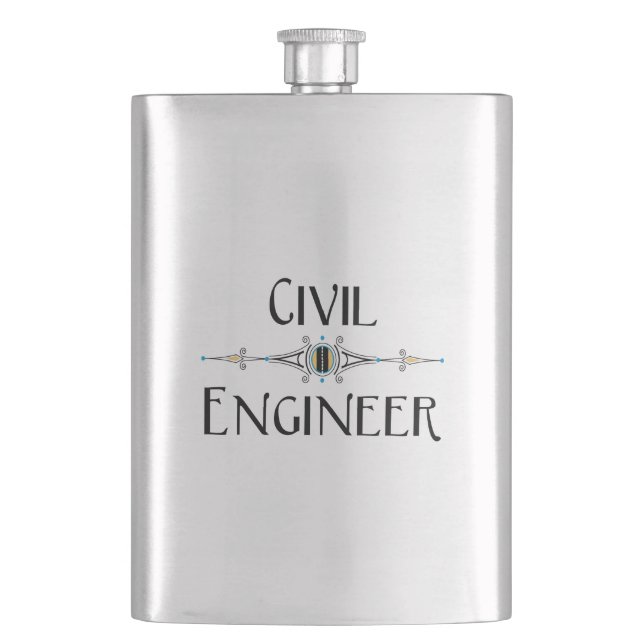 Civil Engineer Decorative Line Hip Flask (Front)