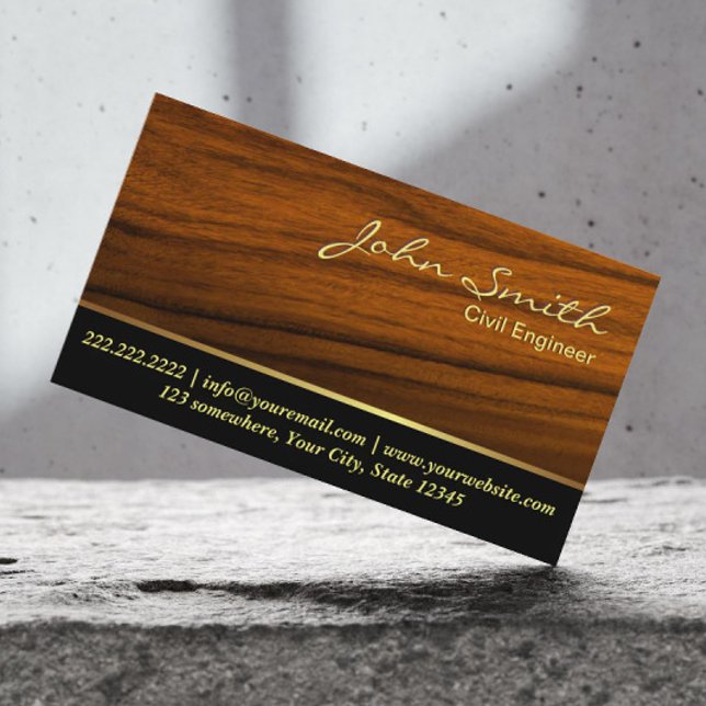 Civil Engineer Elegant Wood Business Card (Creator Uploaded)