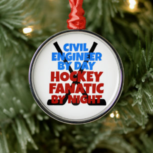 Civil Engineer Loves Hockey Metal Tree Decoration