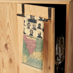 Civil War Border Military Portraits 1861, Restored Tea Towel