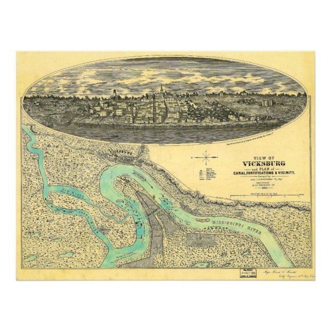 Civil War Era Map of Vicksburg Mississippi 1863 Photo Print (Front)