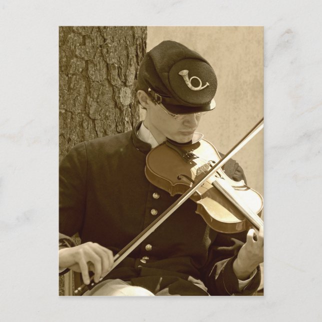 Civil War Fiddle Player Postcard (Front)