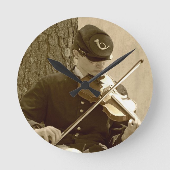 Civil War Fiddle Player Round Clock (Front)