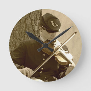 Civil War Fiddle Player Round Clock
