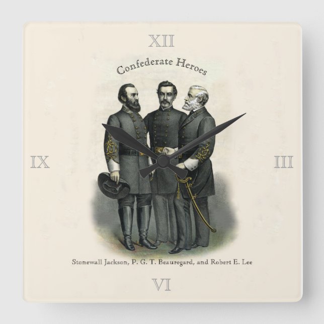  Civil War 🎖️⚔️ Heroes Confederate Generals Square Wall Clock (Front)