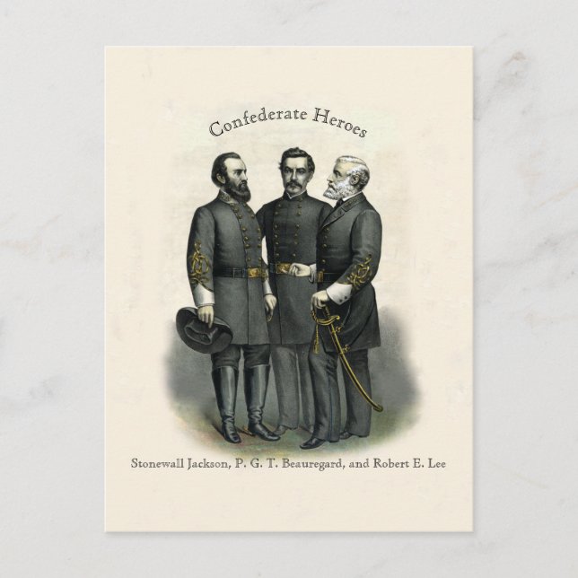 Civil War 🛡️ Heroes Stonewall Beauregard Lee Postcard (Front)