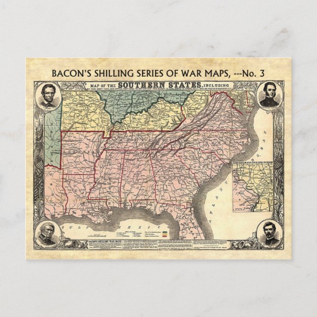 Civil War Map of the Southern States Postcard (Front)