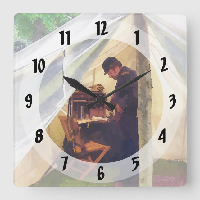 Civil War Officer's Tent Square Wall Clock (Front)