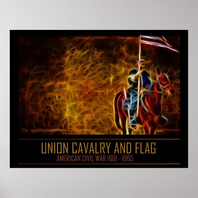 Civil War Poster - Union Cavalry And Flag (Front)