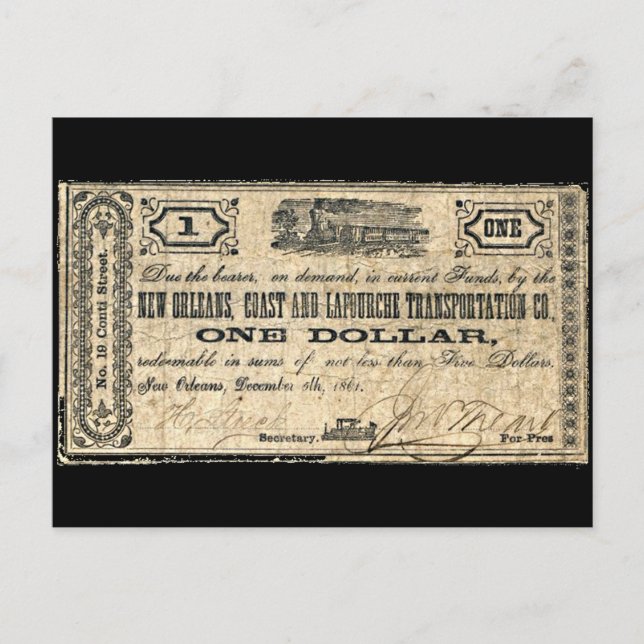 Civil War Script New Orleans Coast Antique Money Postcard (Front)
