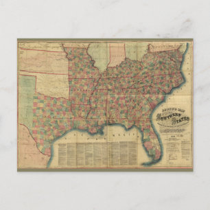 Civil War Southern States Map by J. Lloyd (1862) Postcard