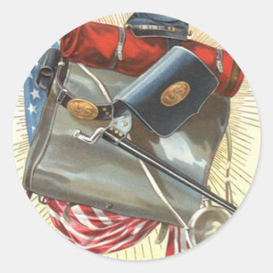 Civil War US Flag Bayonet Canteen Classic Round Sticker