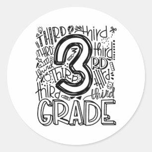 Ck To School First Day Of School Typography Third  Classic Round Sticker