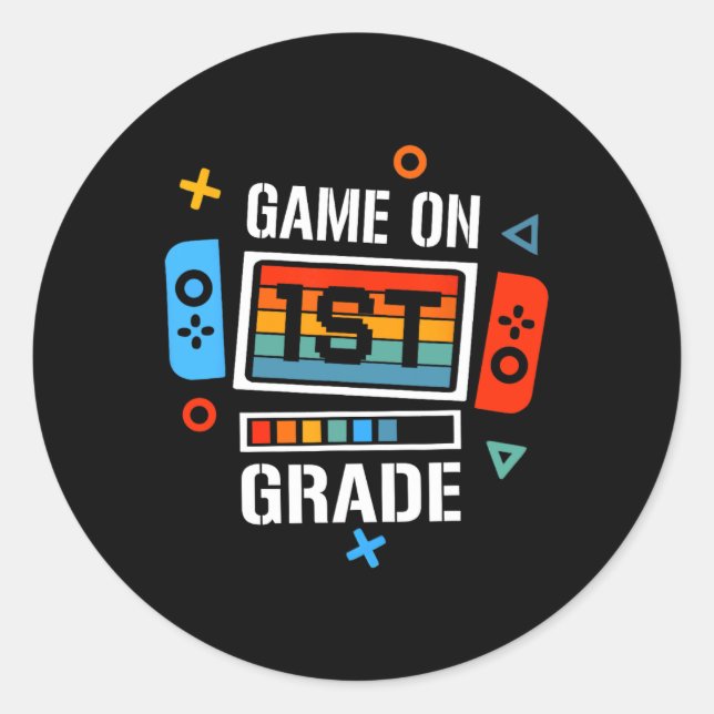 Ck To School Game On 1st Grade Funny Gamer Kids Bo Classic Round Sticker (Front)