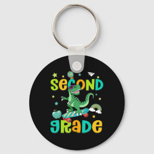 Ck To School Rolling Into 2nd Grade T-rex Skateboa Key Ring
