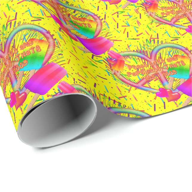 CKC-Peace, Love and Popsicle's, Yellow-Gift Wrap Wrapping Paper (Roll Corner)