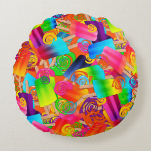CKC Popsicle Swirls,Orange-ROUND THROW PILLOW
