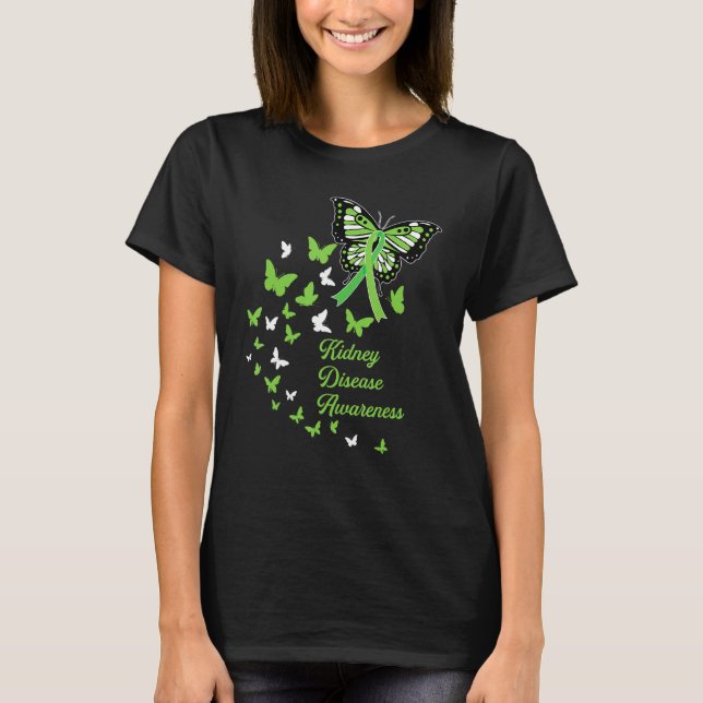 Ckd Kidney Disease Awareness Green Butterflies Rib T-Shirt (Front)