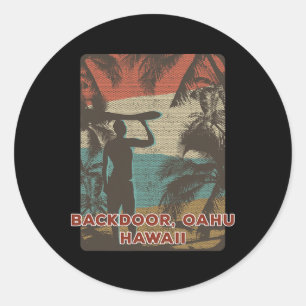Ckdoor Oahu Hawaii Vintage Surfing Beach Coconut T Classic Round Sticker