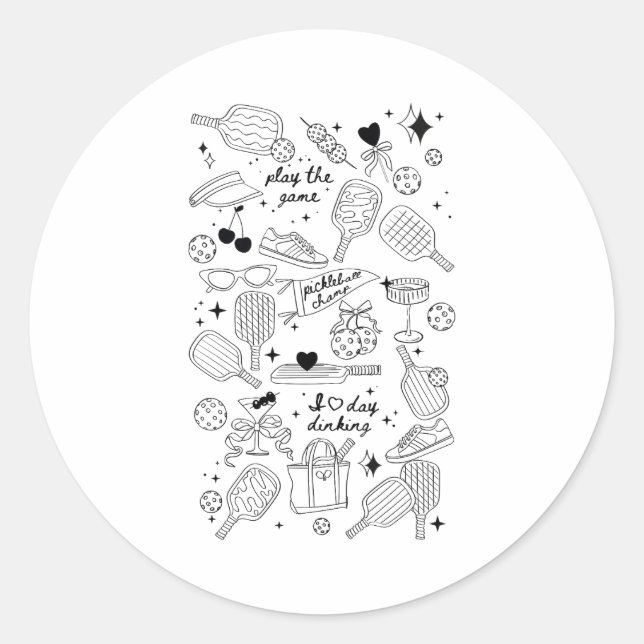 Ckleball Doodles In Black On Beige Retro Comfort C Classic Round Sticker (Front)