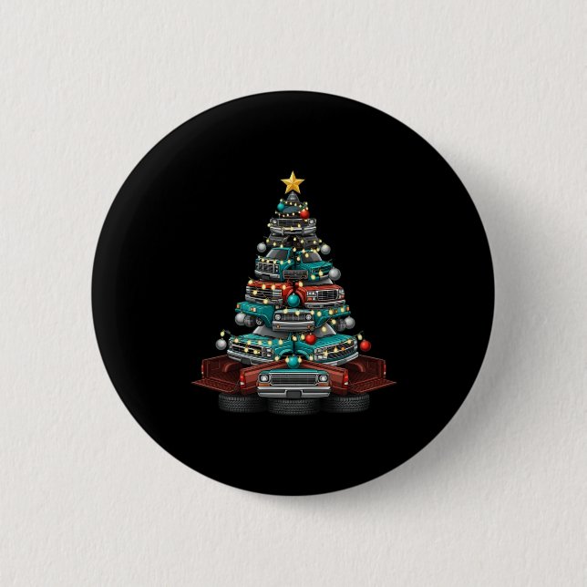 Ckup Truck Christmas Tree Funny Clic Car Graphic M 6 Cm Round Badge (Front)