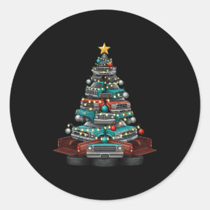 Ckup Truck Christmas Tree Funny Clic Car Graphic M Classic Round Sticker