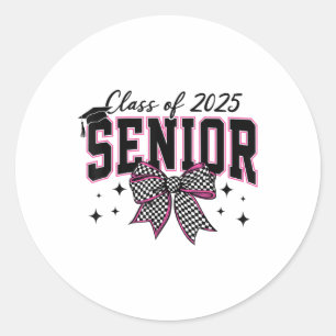 Cl Of 2025 Senior Coquette Bow Graduation Women Gi Classic Round Sticker