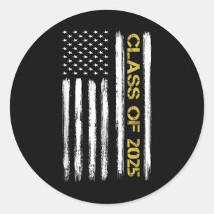 Cl Of 2025 Senior Patriotic American Flag Graduati Classic Round Sticker