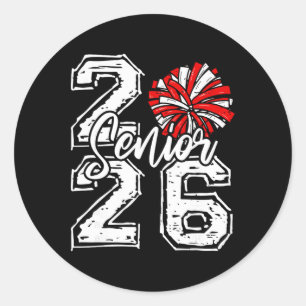 Cl Of 2026 Cheer Senior 2026 Red Pom Pom Cheerlead Classic Round Sticker